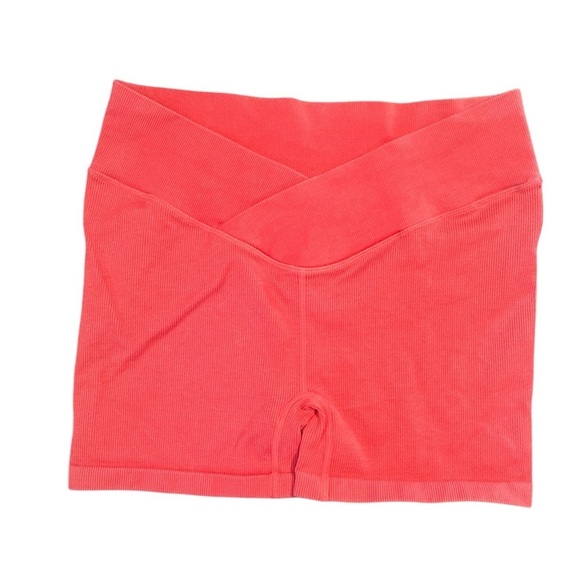JoyLab 3” ribbed crossover waist band high rise bike shorts coral color - Picture 1 of 6
